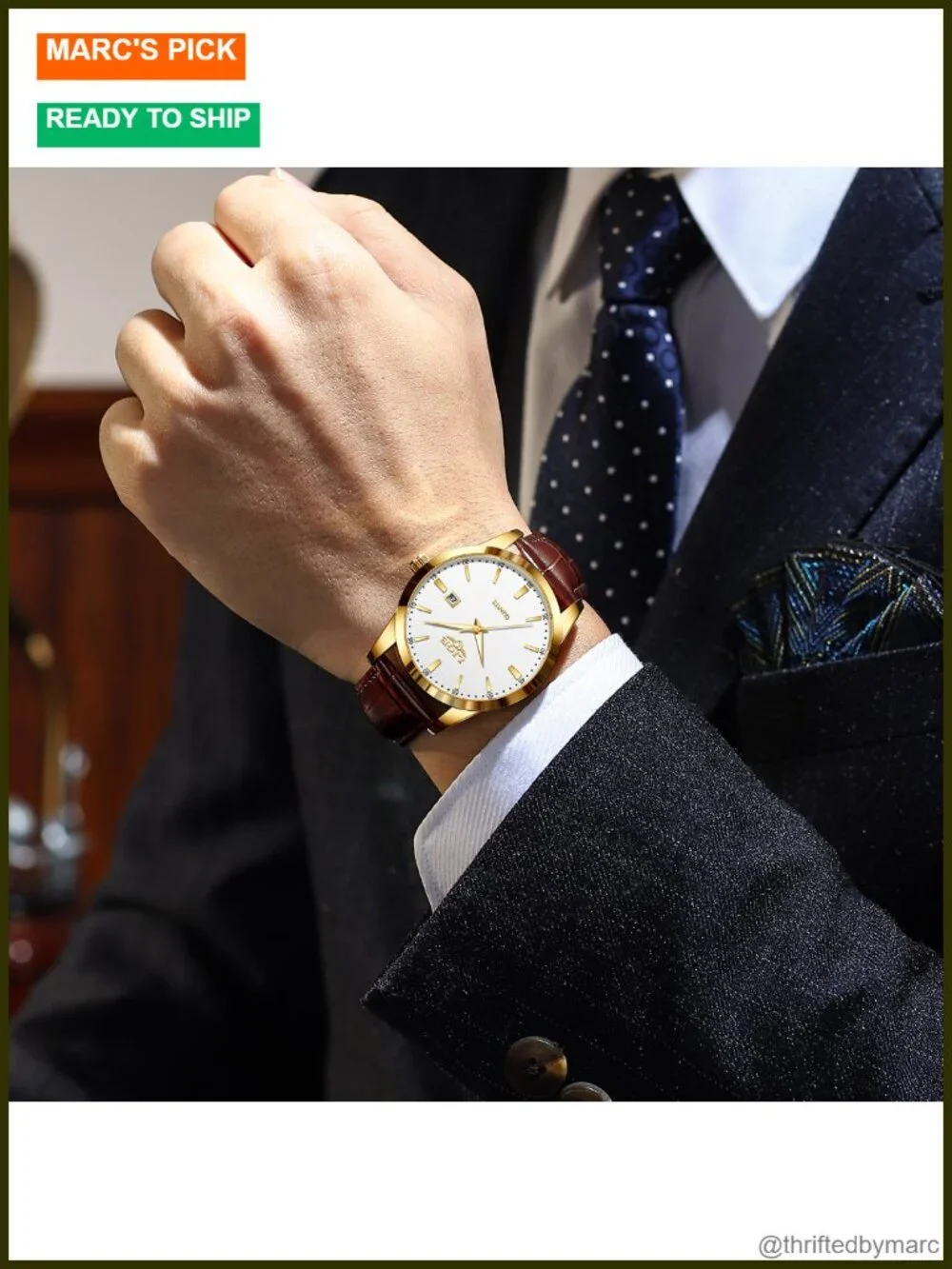 Men's Vintage Dress Chronograph Leather Watch Waterproof Quartz Luminous Date